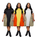 SC Plus Size Color Block Patchwork Midi Dress SFY-667