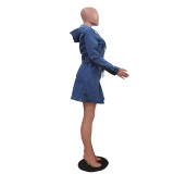 SC Casual Washed Denim Zipper Skirt Suit TR-1325
