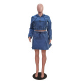 SC Casual Washed Denim Zipper Skirt Suit TR-1325