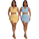 SC Solid Color Sleeveless Two Piece Skirts Set GDIM-2511