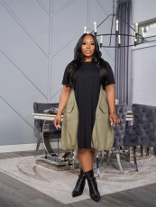 SC Plus Size Color Block Patchwork Midi Dress SFY-667