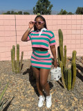 SC Stripe Contrast Color Crop Tops And Skirt Suit SFY-683