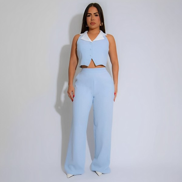 SC Fashion Patchwork Sleeveless Loose Pants Suit GDIM-2510