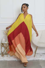 SC V Neck Contrast Color Loose Sleeveless Maxi Dress SFY-673