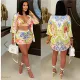 SC Printed Beach Swimsuit Wrap Shirt Shorts 3 Piece Set GDIM-2509