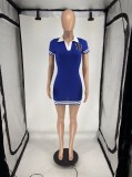 SC Print Lapel Short Sleeve Mini Dress FOSF-8809