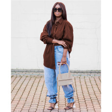 SC Plus Size Single Breasted Solid Color Cardigan Shirt QYXZ-9951