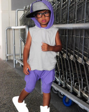 SC Kids Color Block Hooded Shorts 2 Piece Set GYMF-156