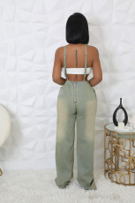 SC Washed Denim Halter Wide Leg Jumpsuit LX-6993