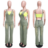 SC Washed Denim Halter Wide Leg Jumpsuit LX-6993