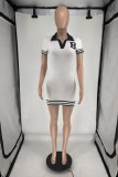 SC Print Lapel Short Sleeve Mini Dress FOSF-8809