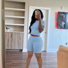 SC Solid Color Short Sleeve Two Piece Shorts Set QXLB-10090