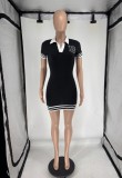 SC Print Lapel Short Sleeve Mini Dress FOSF-8809