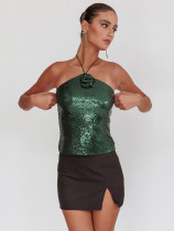 SC Sexy Sequin Backless Tie Up Tank Tops OD-8733