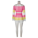 SC Multicolor Knits Long Sleeve Two Piece Skirts Set ZSD-0340