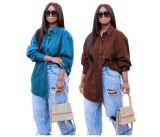 SC Plus Size Single Breasted Solid Color Cardigan Shirt QYXZ-9951