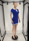 SC Print Lapel Short Sleeve Mini Dress FOSF-8809