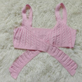 SC Solid Color Sexy Knits Sling Two Piece Shorts Set GCNF-0232