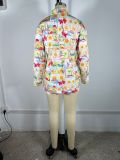 SC Print Long Sleeve Shirt Two Piece Short Set TE-4732