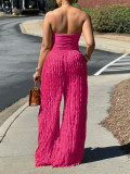 SC Solid Color Wrap Chest Wide Leg Jumpsuit AIL-312