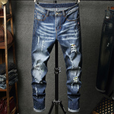 SC Men's Holes Embroidered Straight Leg Jeans GBBF-TY686