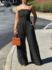 SC Solid Color Wrap Chest Wide Leg Jumpsuit AIL-312