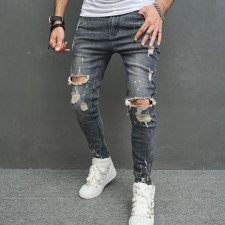 SC Men's Knee Holes Stretch Casual Pencil Jeans GBBF-1201