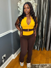 SC Short Sleeve Color Block Micro Pants Suit CH-25019
