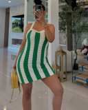 SC Stripe Hollow Out Knits Sling Mini Dress GDYF-6807