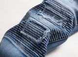 SC Men's Fashion Zipper Pleated Holes Straight Jeans GBBF-706
