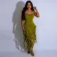 SC Solid Color Halterneck Tassel Midi Dress GDAM-218702