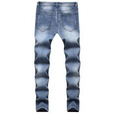 SC Men's Fashion Zipper Pleated Holes Straight Jeans GBBF-706