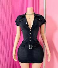 SC Fashion Denim Short Sleeve Mini Dress MEM-88635