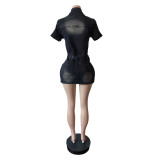 SC Fashion Denim Short Sleeve Mini Dress MEM-88635