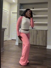 SC Contrast Color Long Sleeve Tight Pants Suit QODY-6058