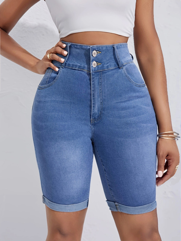 SC Washed Double-button Denim Shorts GKNF-11067