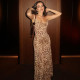SC Leopard Print V Neck Backless Maxi Dress XCFF-935