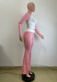 SC Contrast Color Long Sleeve Tight Pants Suit QODY-6058