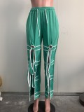 SC Solid Color Patchwork Tie Up Straight Pants ORY-5269