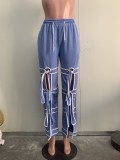 SC Solid Color Patchwork Tie Up Straight Pants ORY-5269