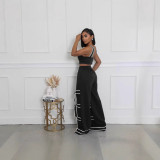 SC Solid Color Patchwork Tie Up Straight Pants ORY-5269