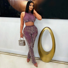 SC Sexy Sleeveless Print Tops Pencil Pants Suit CYA-901814