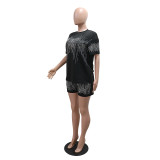 SC Short Sleeve Hot Drill Loose Two Piece Shorts Set CYA-901822