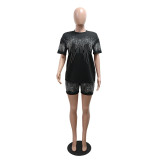 SC Short Sleeve Hot Drill Loose Two Piece Shorts Set CYA-901822