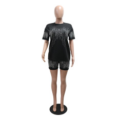 SC Short Sleeve Hot Drill Loose Two Piece Shorts Set CYA-901822
