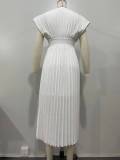 SC Solid Color Press Pleated Midi Dress OLYF-6177