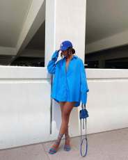 SC Solid Color Long Sleeve Loose Shirt Dress OLYF-6176