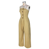 SC Solid Wrap Chest Metal Button Wide Leg Jumpsuit ZSD-0729