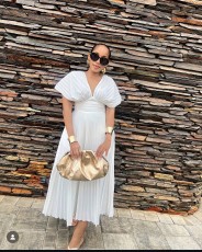 SC Solid Color Press Pleated Midi Dress OLYF-6177