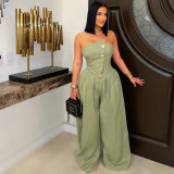 SC Solid Wrap Chest Metal Button Wide Leg Jumpsuit ZSD-0729
